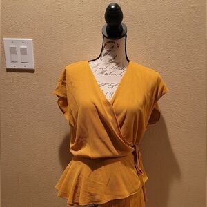 Vince Camuto Mustard Wrap Blouse